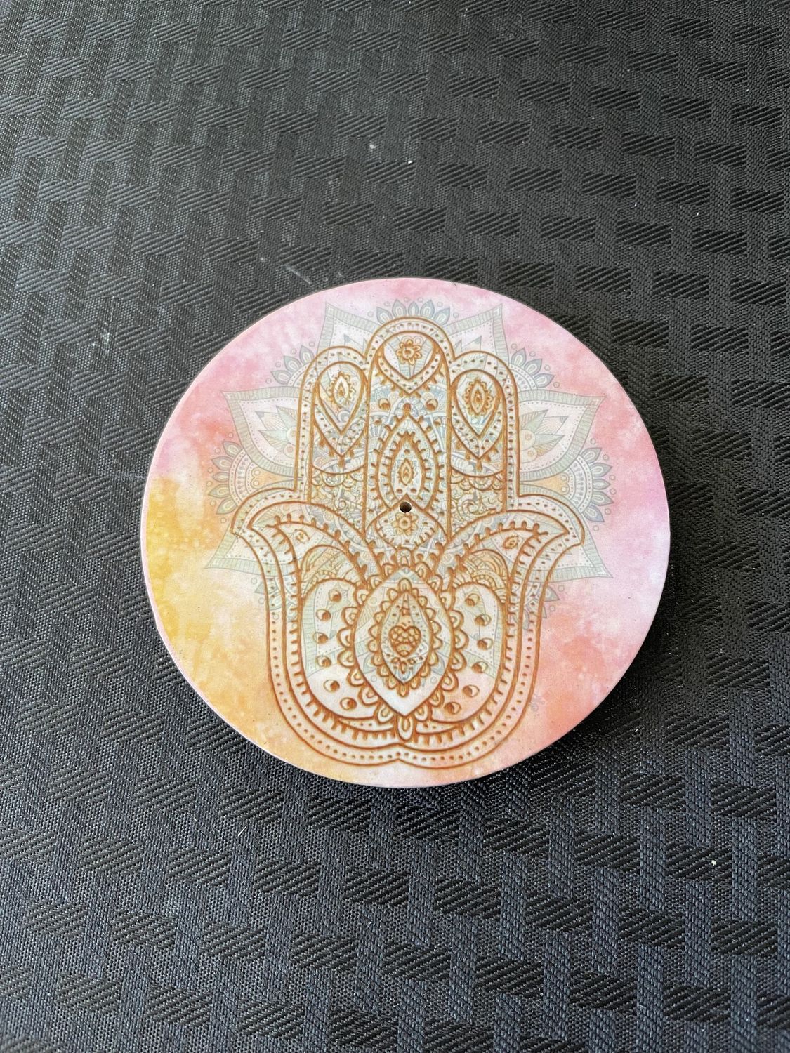 Hand of Hamsa Round Wooden Ash Catcher