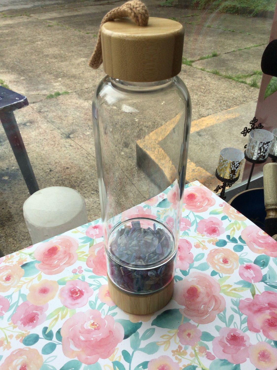 Glass Water Bottle - Lapis Lazuli (Bamboo)