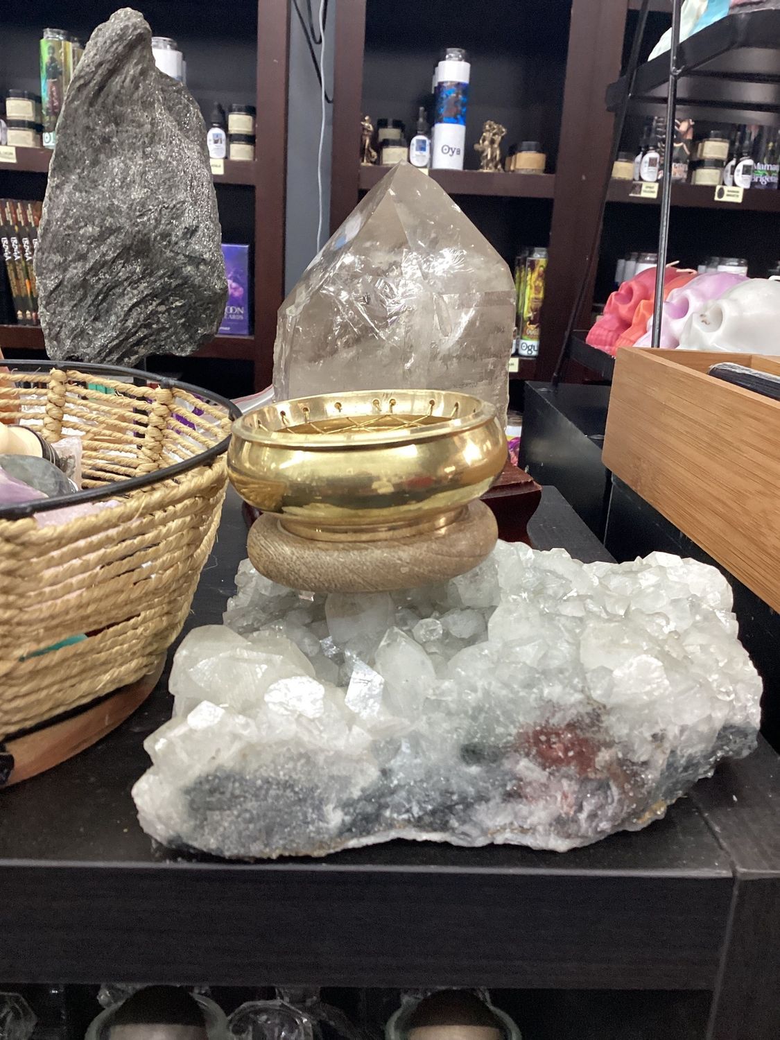 3in Charcoal gold burner w/ wood base 