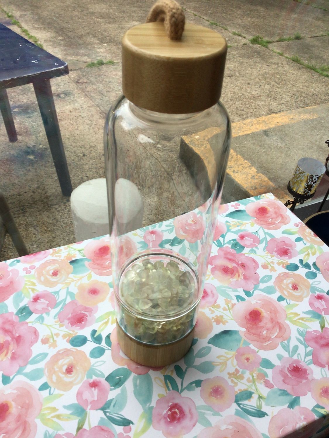 Glass Water Bottle - Citrine (Bamboo)