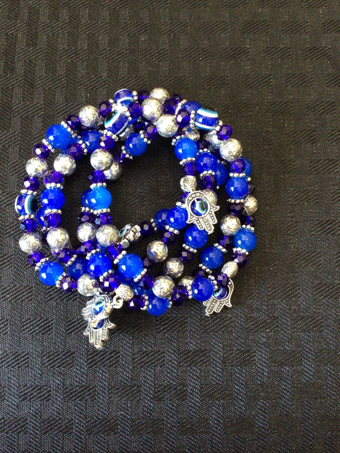 Evil Eye Bracelet - Blues w/Hand Charm