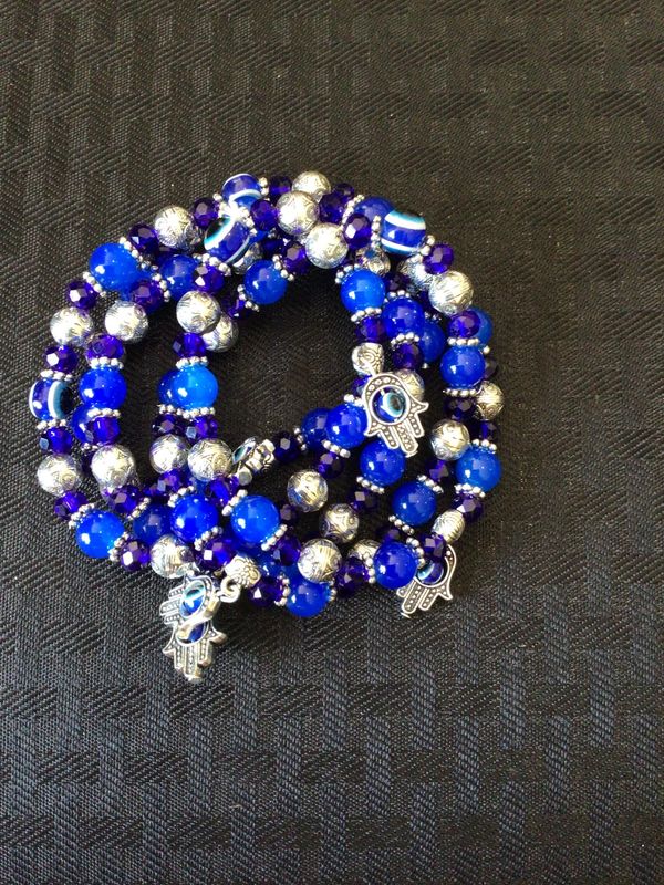Evil Eye Bracelet - Blues w/Hand Charm