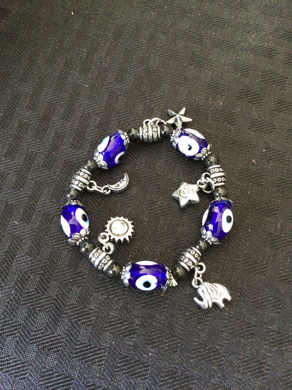 Evil Eye Glass Bracelet - Sun Moon Stars