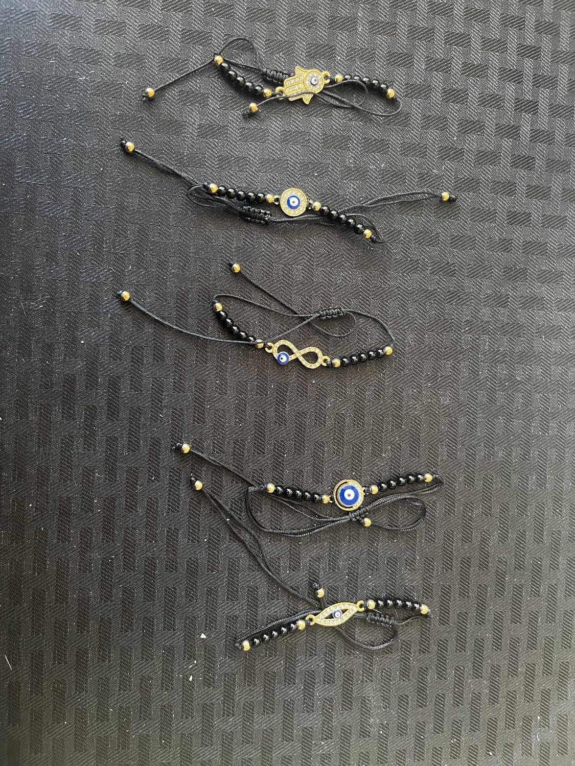 Black Evil Eye w/ Gold Gems Bracelet Adj