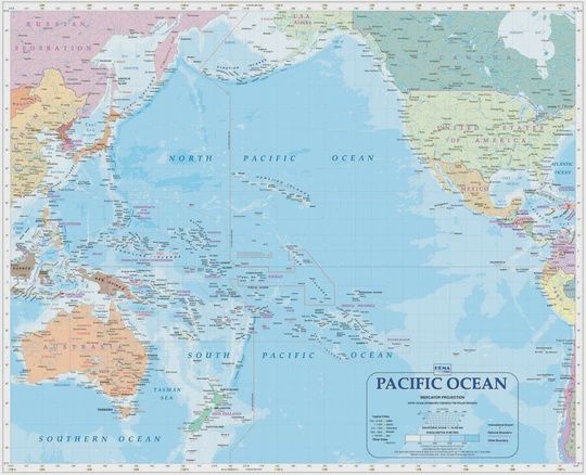 Pacific Ocean Wall Map laminated