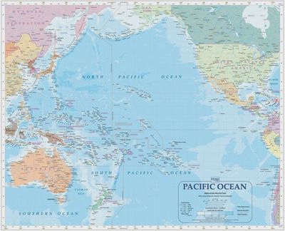 Pacific Ocean Wall Map laminated