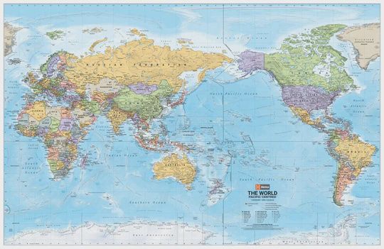 World Mega Map Pacific Centred  Unlaminated