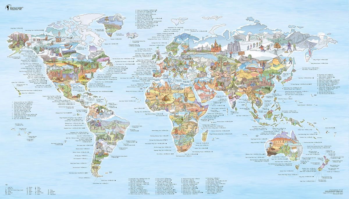 World Awesome Maps Hiking Wall Map