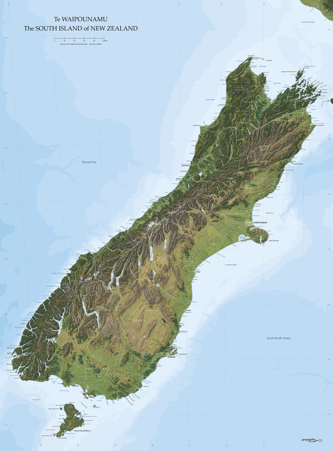 South Island Wall Map · Geographx