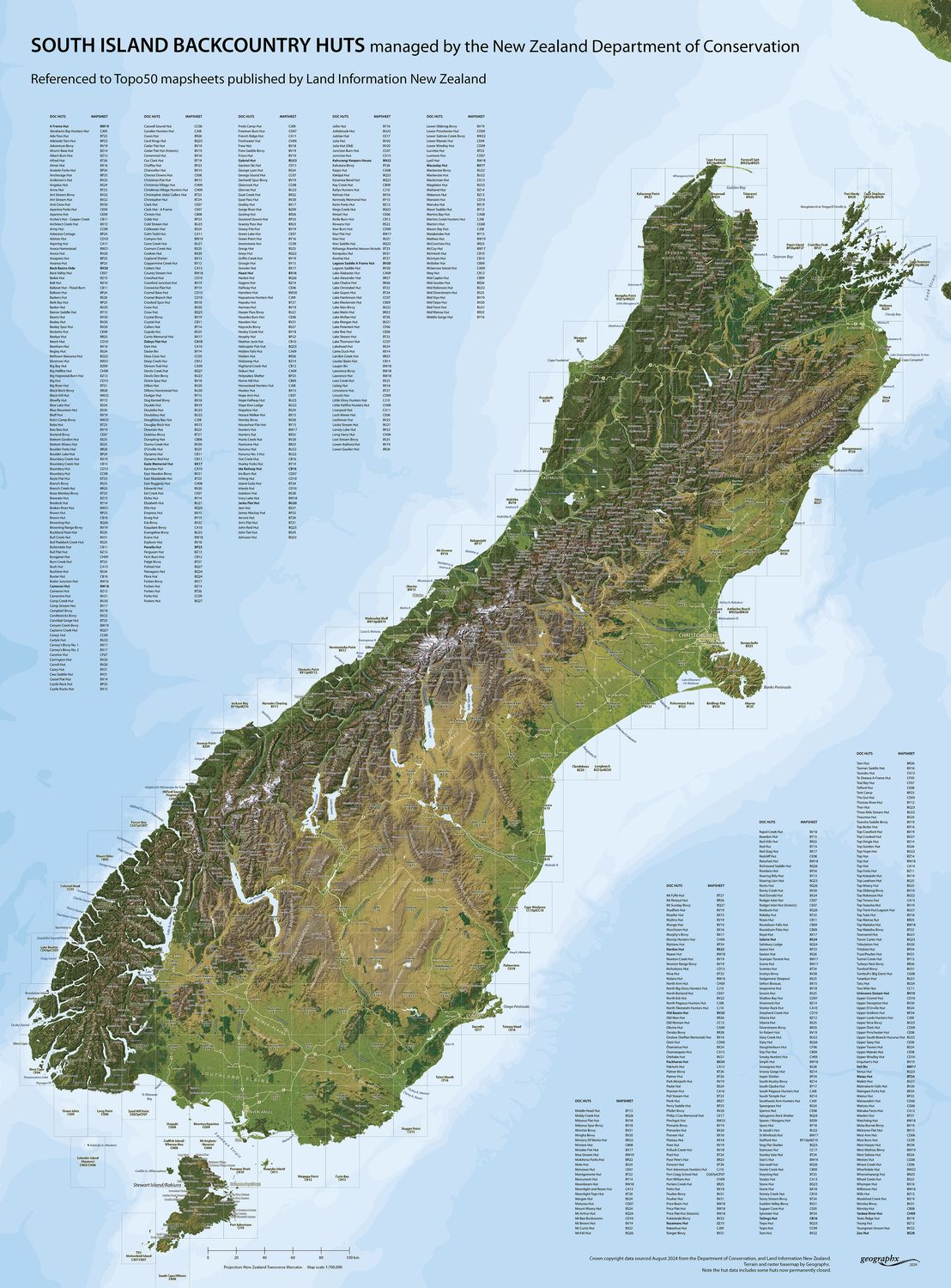 South Island Huts Wall Map · Geographx