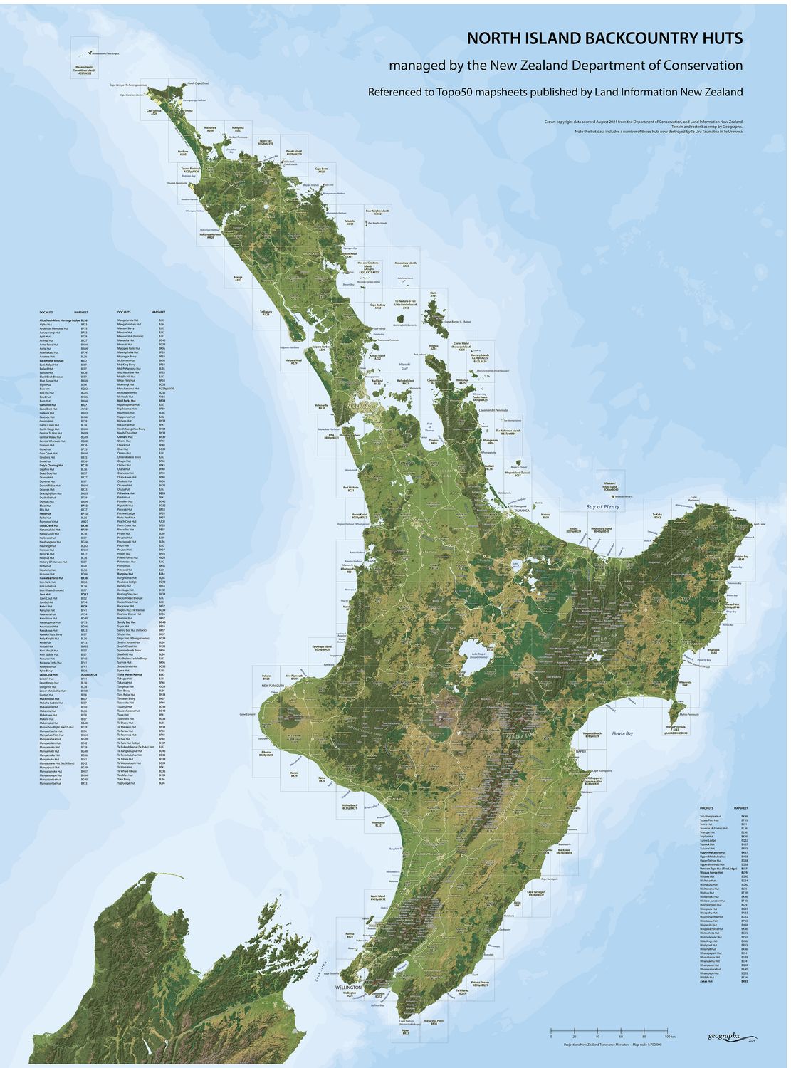 North Island Huts Wall Map · Geographx