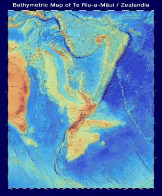 Bathymetric map of Te Riu-a-Māui / Zealandia.