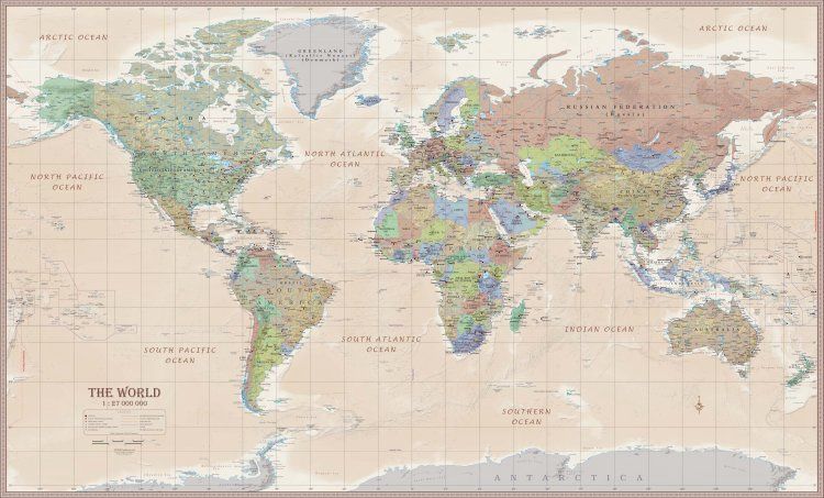 ITMB World Wall Map Antique