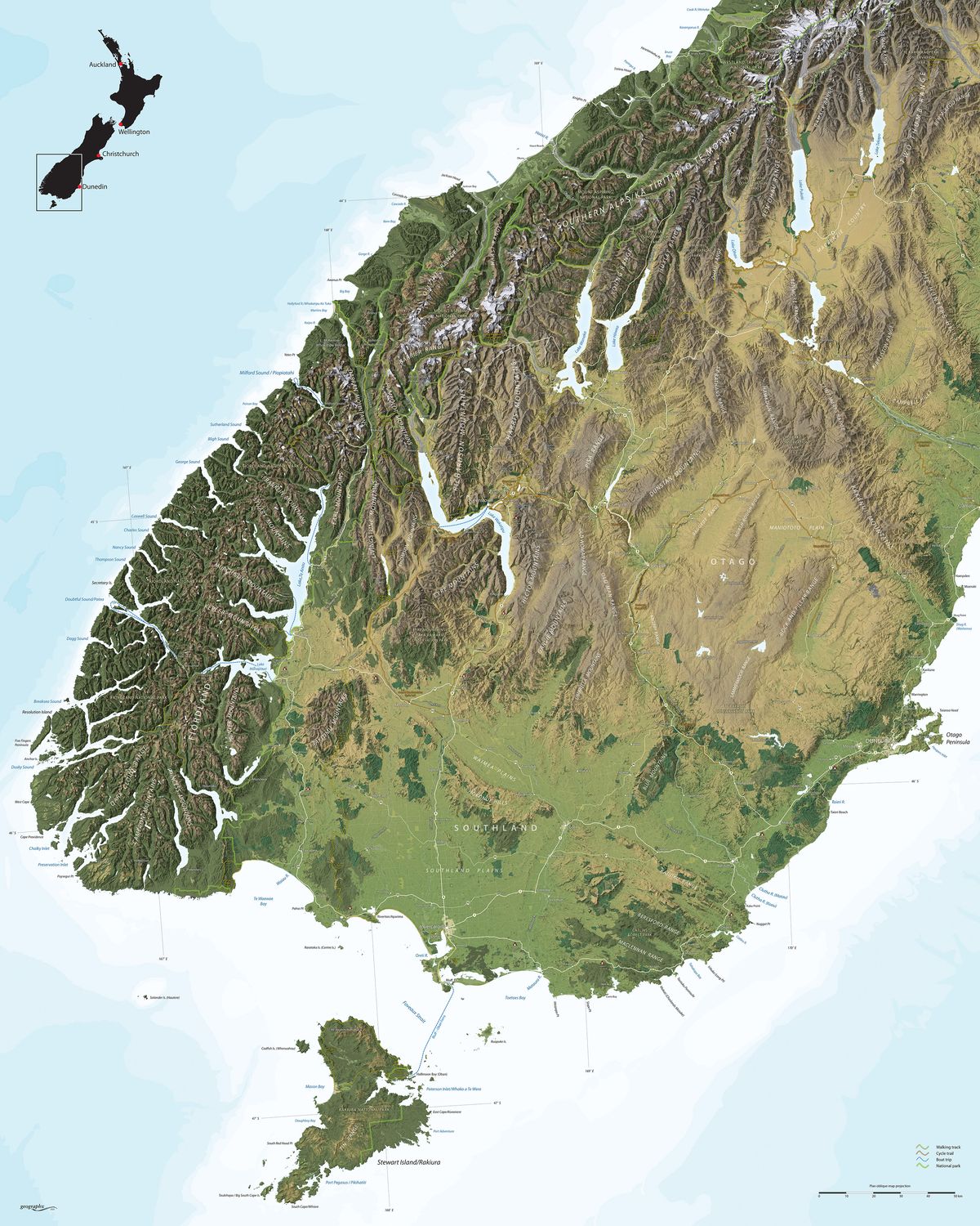 Southern South Island Wall Map · Geographx