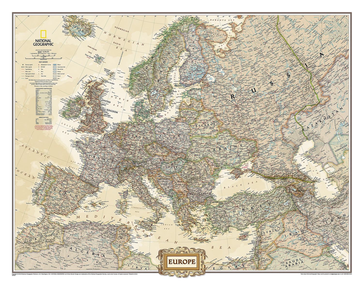 Europe Wall Map, Executive · Nat Geo, Finish: Paper, Size: Small