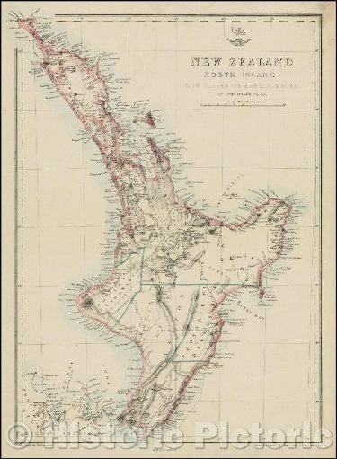 New Zealand - North Island, 1860 ca | Historical Map Print