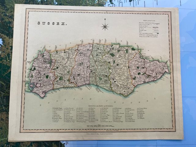 Antique map of Sussex by Henry Teesdale 1829