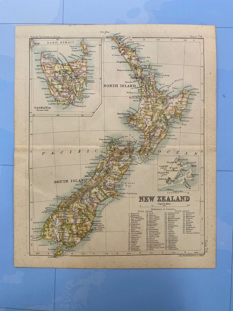 Original  -Map of New Zealand and of Tasmania 1893