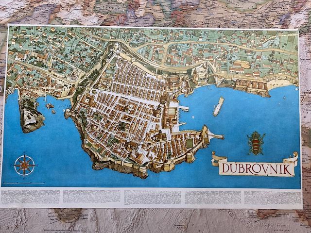 1962 pictorial bird's-eye view map of Dubrovnik.