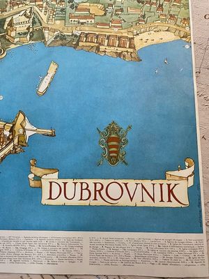1962 pictorial bird's-eye view map of Dubrovnik.