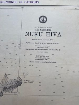 Vintage Sea Chart Of the Iles Marquises NUKU HIVA 1947