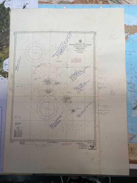 Vintage Sea Chart of the Marquesas Island 7th Edition 1920 (revised 1968)