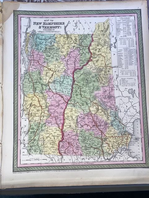 Original 1854 Mitchell Map of New Hampshire &amp; Vermont