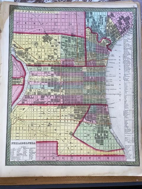 Rare Original 1854 Mitchell Map of Philadelphia