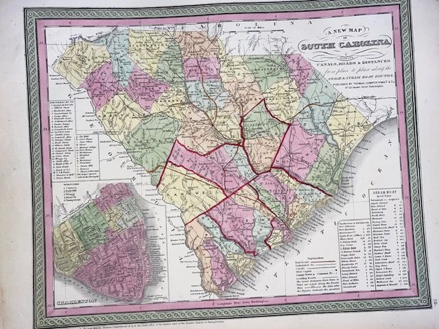 Original 1854 Mitchell  "A New Map of South Carolina"