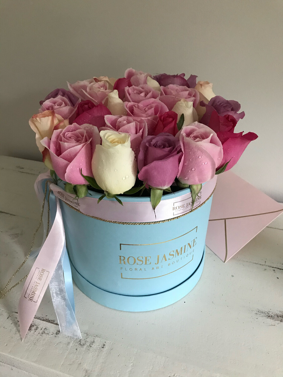 Small Blue Box & 2 Dozen Roses 