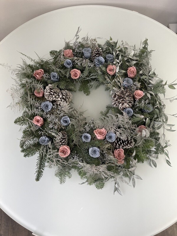 Holiday Miracle Wreath & Mixture of Preserved Roses