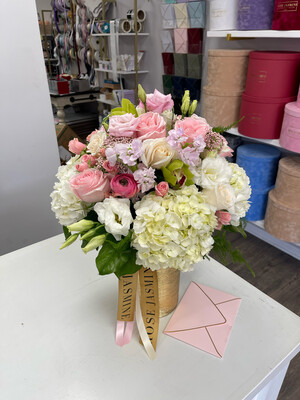Pink and White mixture In A Gold Vase
