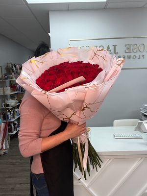 European Wrapped *Red* Rose Bouquet (4-Dozen, Long-Stem)