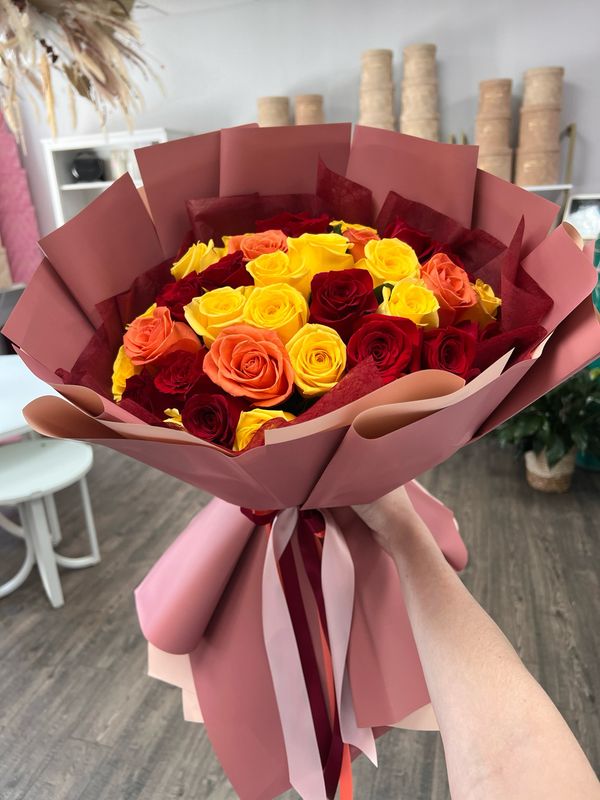 European *Fall Inspired* Wrapped Rose Bouquet (4-Dozen, Long-Stem)