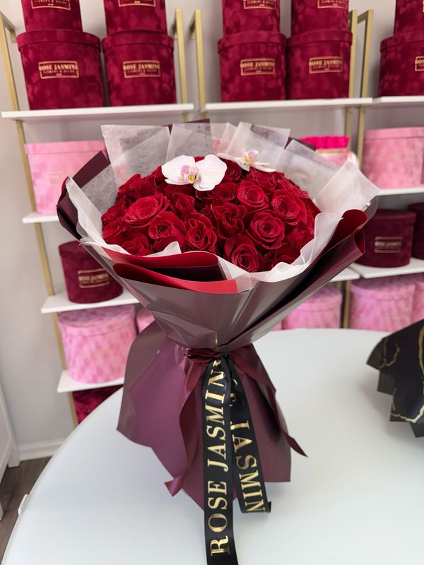 European Wrapped *Red* Rose Bouquet (3-Dozen, Long-Stem)