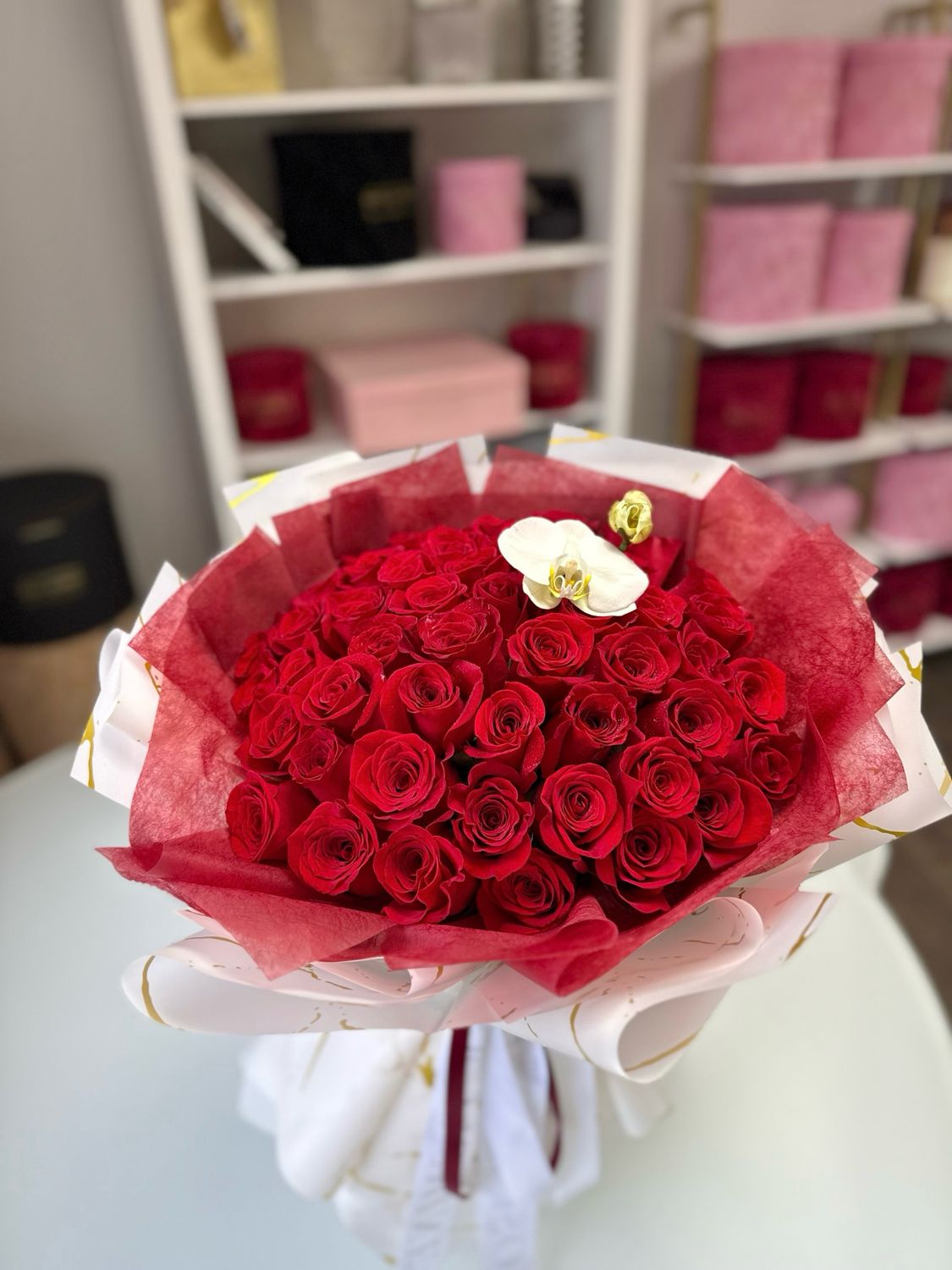 European Wrapped *Red* Rose Bouquet (4-Dozen, Long-Stem)