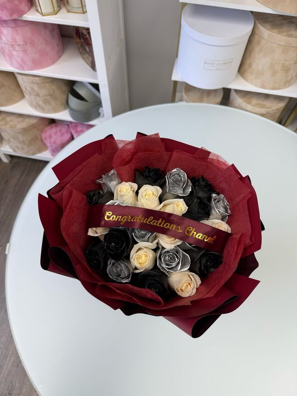 Graduation Wrapped Rose Bouquet (2-Dozen, Long-Stem)