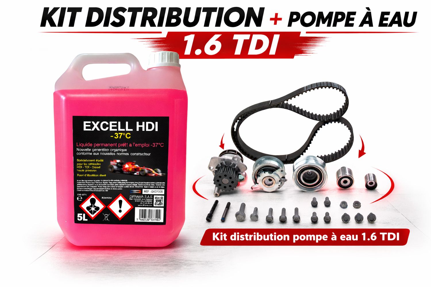 kit distribution pompe a eau plus refroidissement  1.6tdi