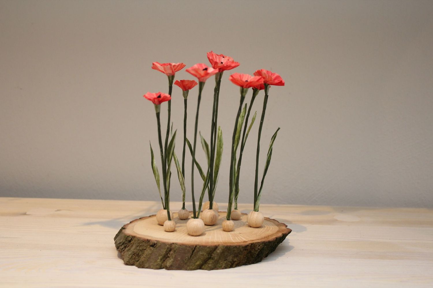 Miniatur Mohnblumen rot aus finnischen Papiergarnen Materialpackung