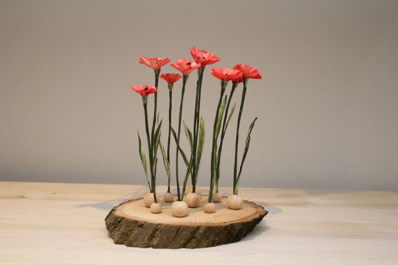 Miniatur Mohnblumen rot aus finnischen Papiergarnen Materialpackung