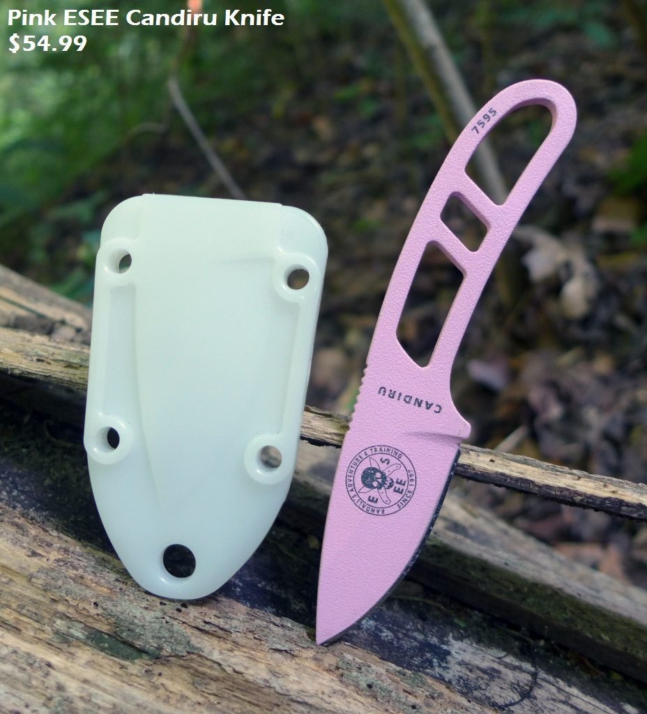 ESEE-CAN-PINK-KIT Plain Edge Pink Blade Candiru Knives With Clear Sheath & Kit 