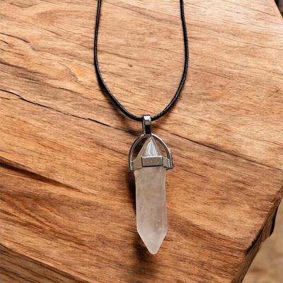 Rose quartz necklace with black cord