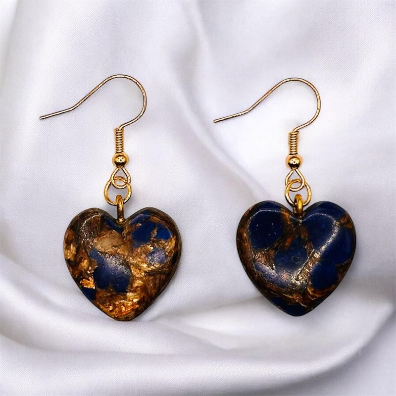 Gold and Blue Heart Earrings