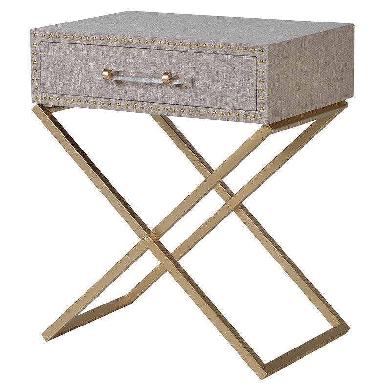 Cross Leg Linen Bedside/Side Table with Drawer