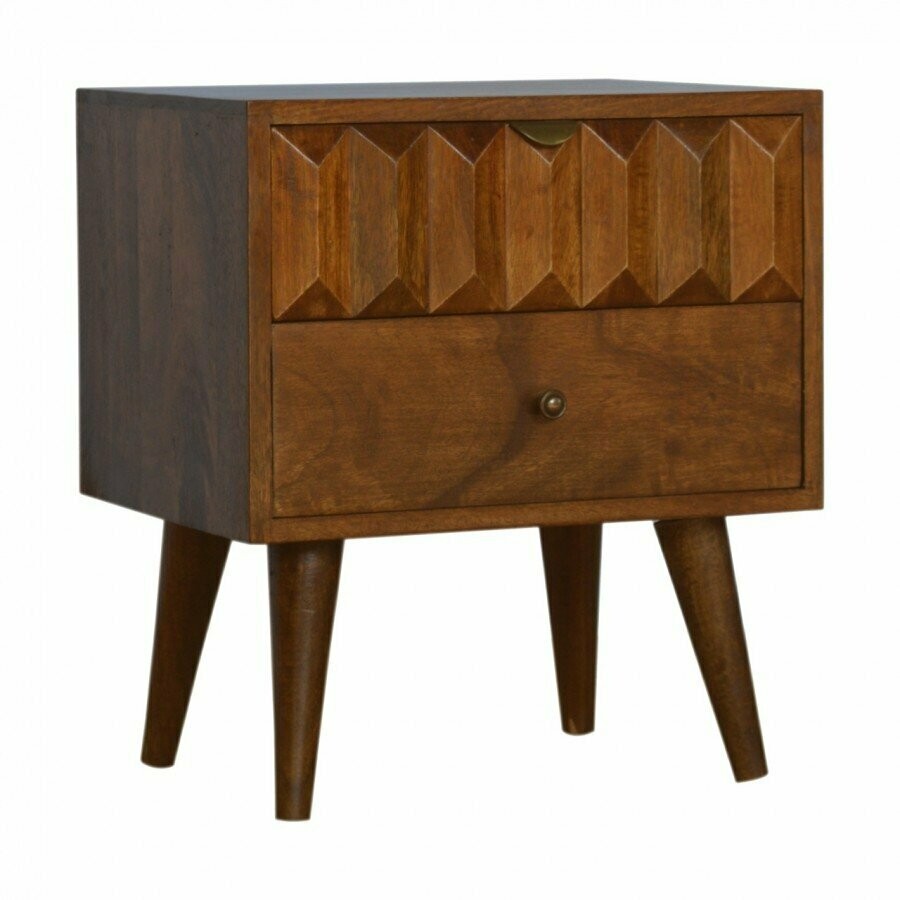 Mango Wood Chestnut Prism Bedside Side Table