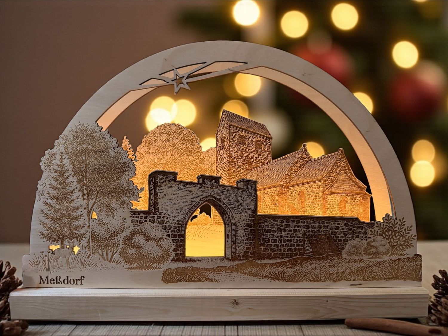 Schwibbogen „Meßdorf“ mit LED-Beleuchtung