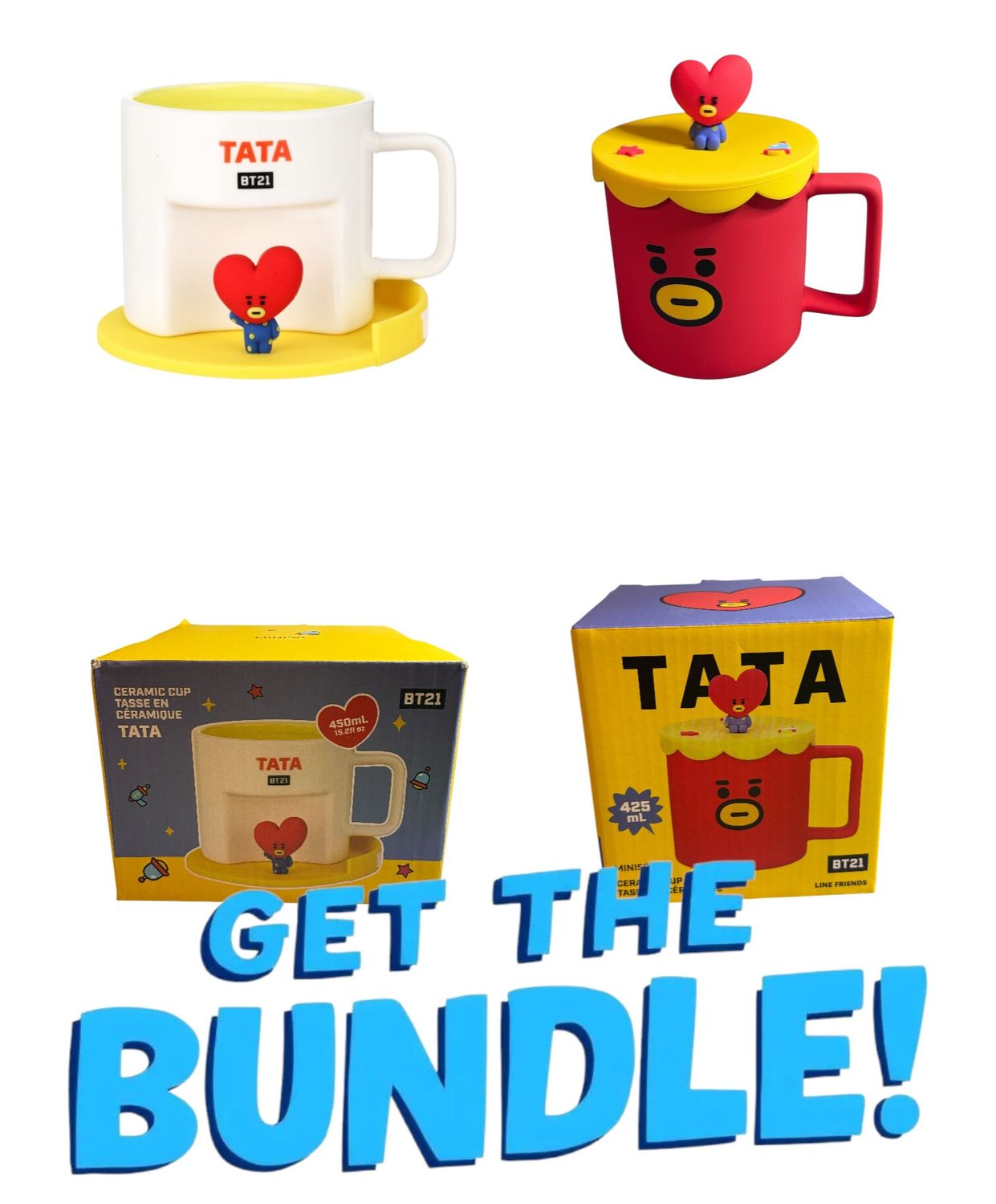 Miniso TATA Ceramic Mug Bundle | Miniso X Line Friends (BT21 Collection) | Collectible K-Pop Coffee Mug Gift