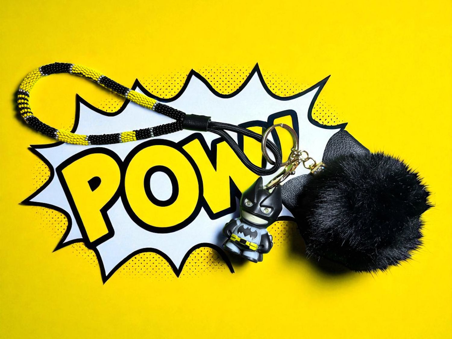 New Batman Beaded Wristlet | Superhero Keychain Bracelet | Comic Style Handmade Keychain