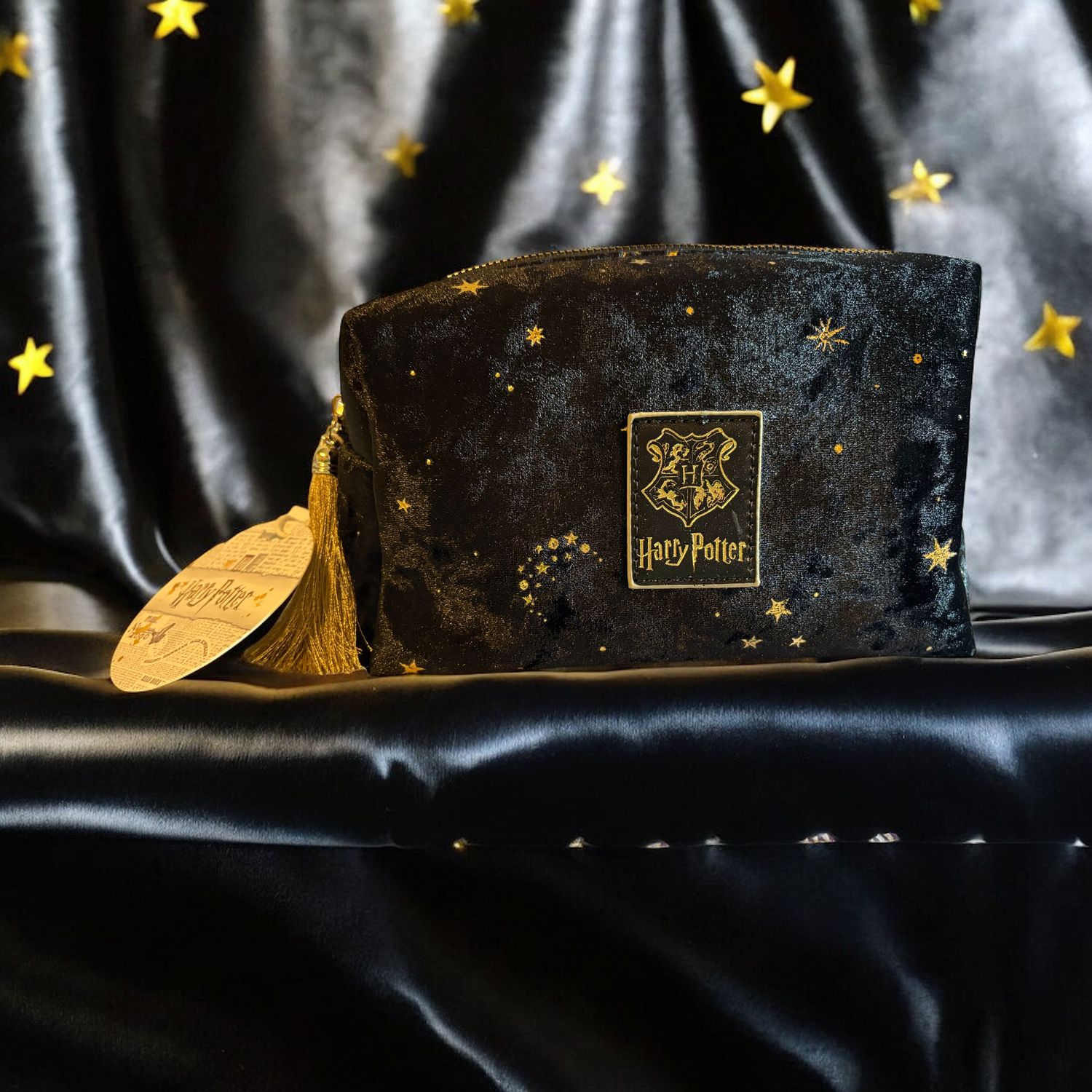 ✨ Harry Potter Velvet Makeup Bag – Hogwarts Crest &amp; Starry Night Design ✨
