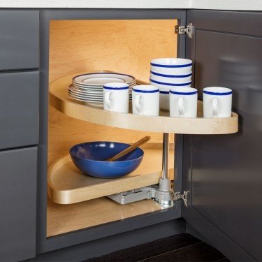 35&quot; Half-Moon Lazy Susan Set with Wood Trays